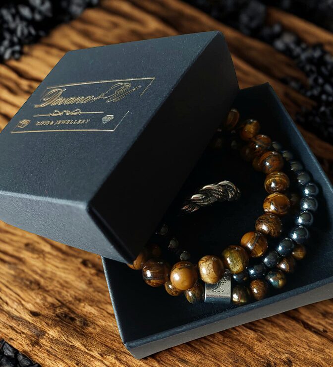  Мужской подарочный набор – кольцо «Namejs» и браслет из тигрового глаза